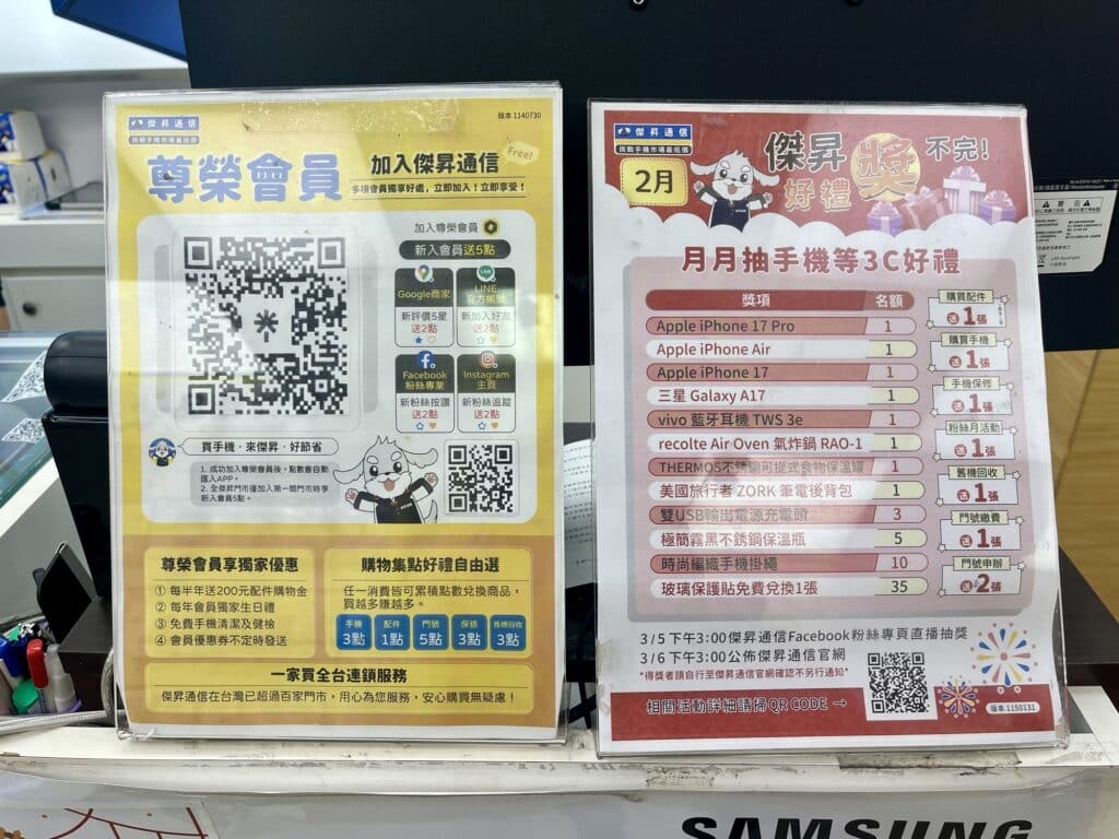 月月抽獎活動的獎品資訊